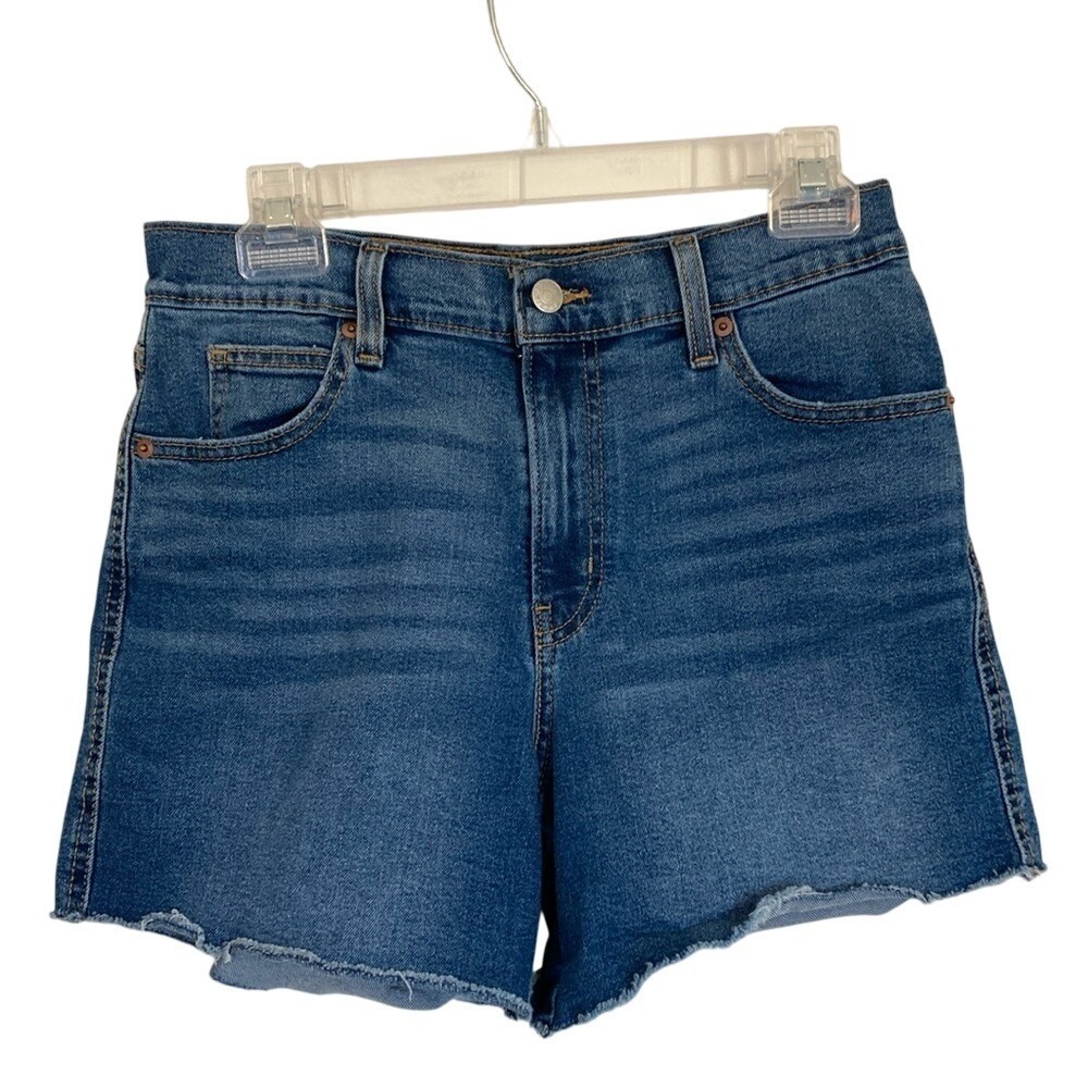 Levis Womens Heritage High Rise Denim Shorts Size‎ 27 Medium Wash Frayed Hem